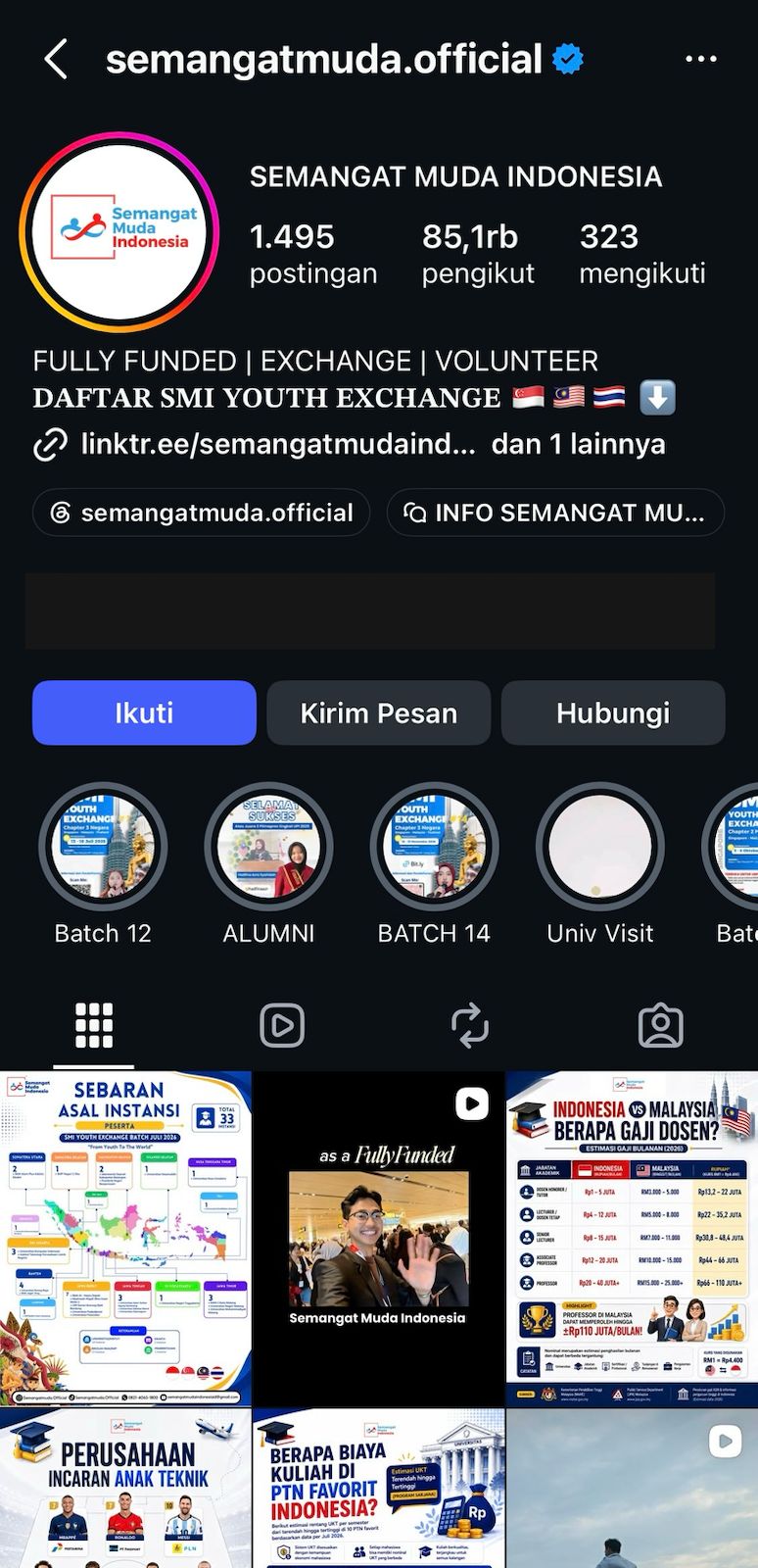 Tampilan akun Instagram Semangat Muda Indonesia